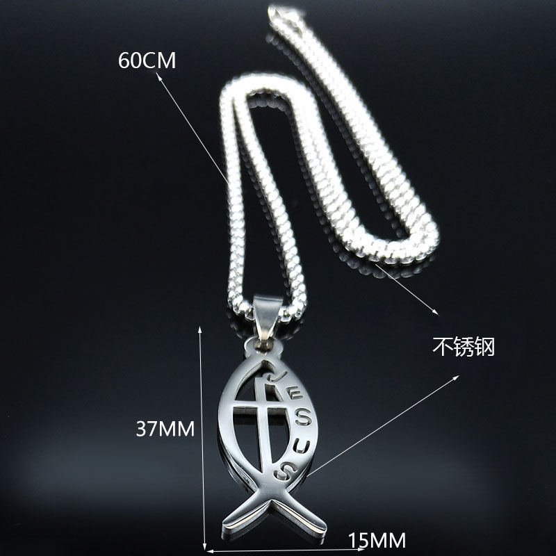New Arrival Fashion Men's Gold Plated Stainless Steel Necklace Simple Fish Cross Pendant Delicate Personalized Statement Jewelry Accessory for Men
