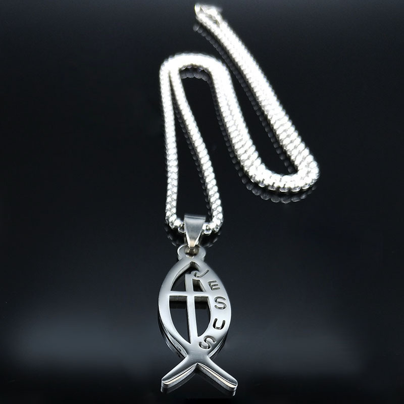 New Arrival Fashion Men's Gold Plated Stainless Steel Necklace Simple Fish Cross Pendant Delicate Personalized Statement Jewelry Accessory for Men