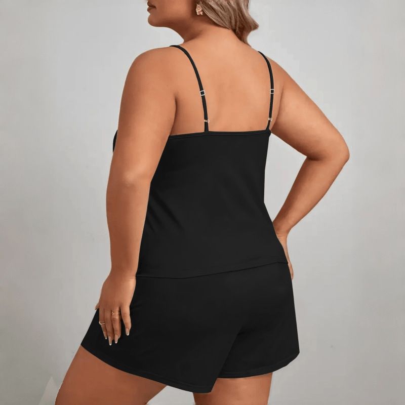 【SALE】Plus Size Women Letter Print Pajama Set Sleeveless Cami Top With Shorts Loose Casual Loungewear Home And Outdoor Wear