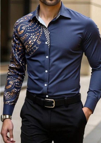 【SALE】Spring and Autumn men's casual lapel long sleeved shirt 3D printed men's trendy shirt men's clothing