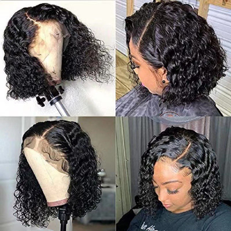 【SALE】Cheap Brazilian Curly Bob Wig Human Hair Lace Wigs Short Curly Wig 13x4 Lace Glueless For Women Unice Cheveux Humain Perruque Black