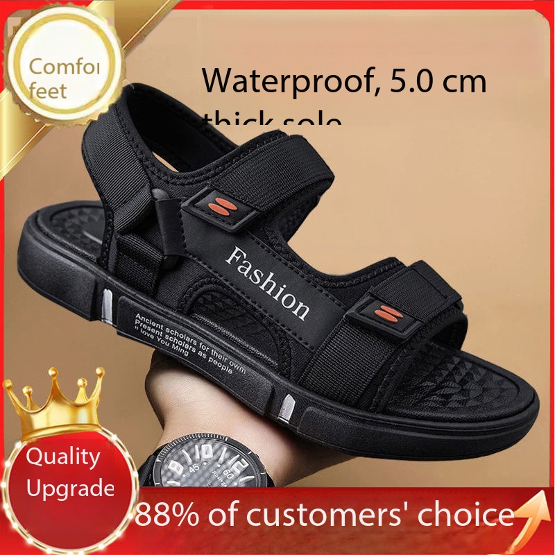 Men's Shoes Large Size Men's sandals New fashion summer men's wear-resistant non-slip anti-odor driving shoes can soak couple beach shoes open shoes Black  Durable Shoes Household