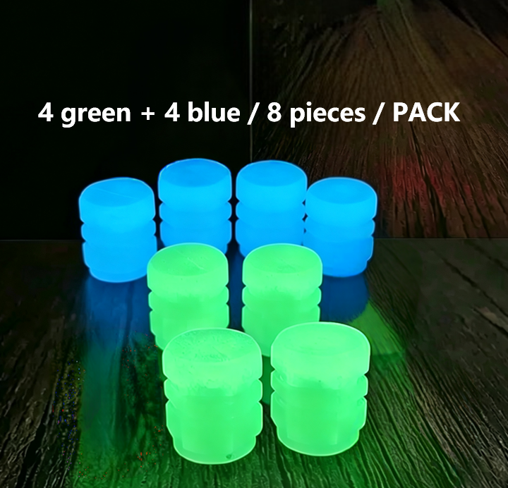 8pcs Luminous Valve Caps Fluorescent Night Glowing Car Motorcycle Bicycle Bike Wheel Tyre Hub Luminous Valve Stem Caps Decors