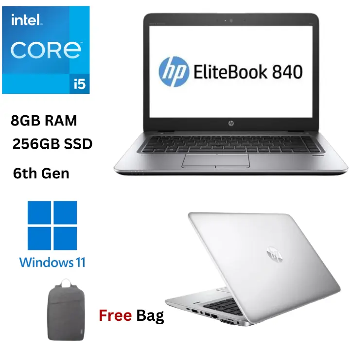 Refurbished HP EliteBook 840 G3 Core i5 6th Gen 8GB RAM 256GB SSD 14 Inches 2.6GHz up to 3.0GHz Dual Core Processor Windows 11 Pro Ultra Slim Refurbished laptop + Free mouse