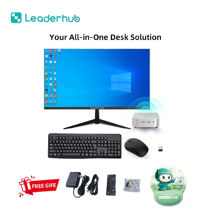 [Complete Set] Leaderhub Mini PC Desktop Bundle: LP1C Mini PC + 24" FHD Monitor + Wireless Keyboard and Mouse Set for Office Work