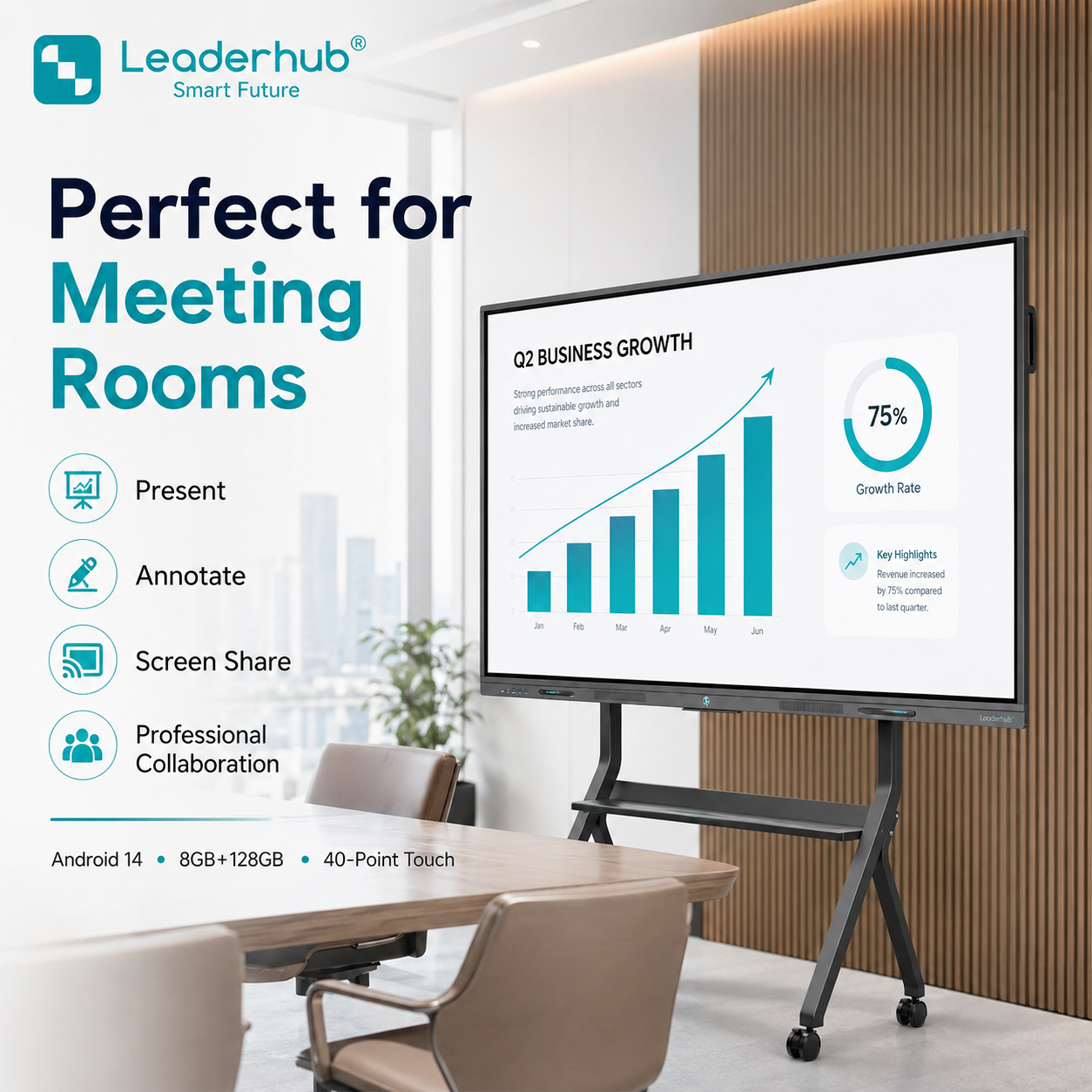 Leaderhub L65ZM 65" 4K Interactive Flat Panel Display | Android 14 | 8GB+128GB | 40-Point Touch | 1-Year Local Warranty | Nairobi Showroom — Test Before You Buy for Classroom Conference ​Meeting Room