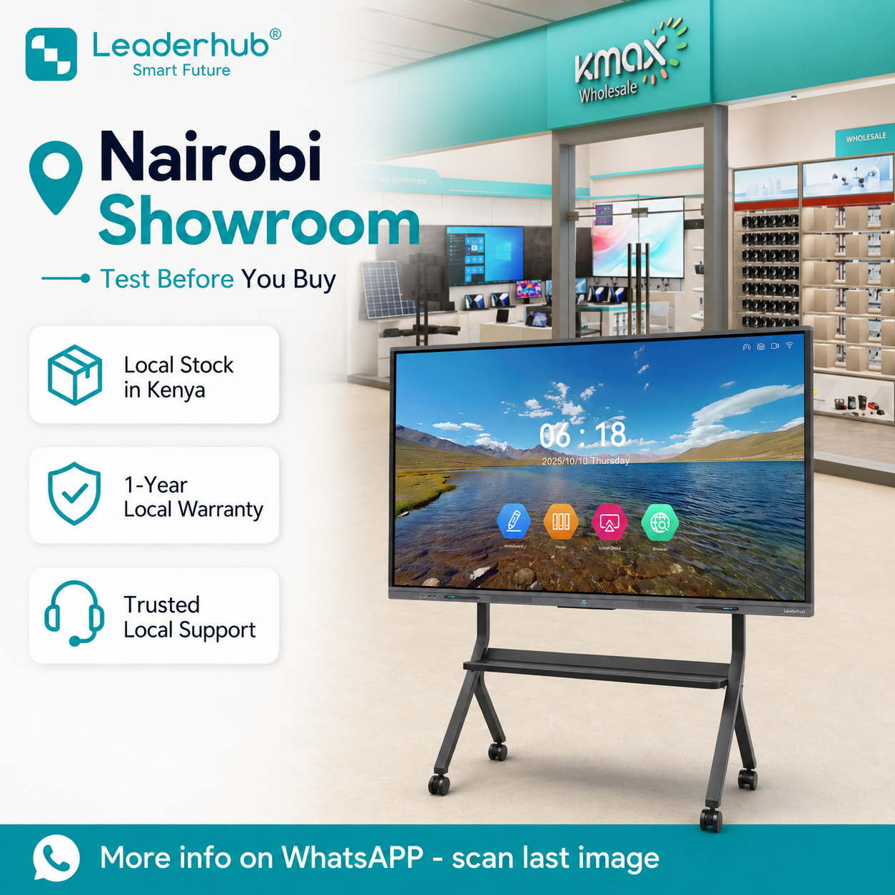 Leaderhub L65ZM 65" 4K Interactive Flat Panel Display | Android 14 | 8GB+128GB | 40-Point Touch | 1-Year Local Warranty | Nairobi Showroom — Test Before You Buy for Classroom Conference ​Meeting Room
