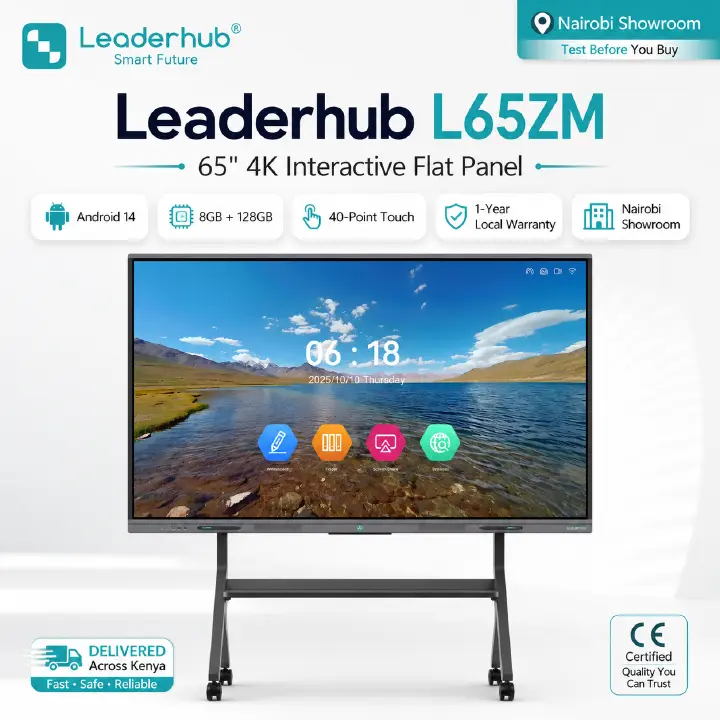 Leaderhub L65ZM 65" 4K Interactive Flat Panel Display | Android 14 | 8GB+128GB | 40-Point Touch | 1-Year Local Warranty | Nairobi Showroom — Test Before You Buy for Classroom Conference ​Meeting Room