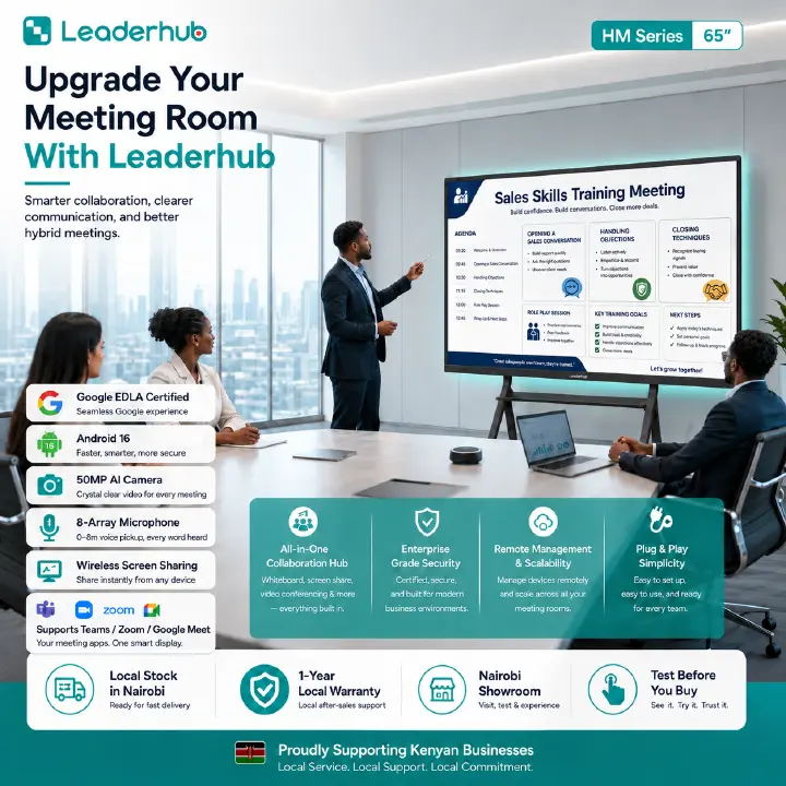 Leaderhub L65HM 65" 4K UHD Smart Whiteboard for Hybrid Meetings & Professional Collaboration| Android 16 | 50-Point Touch | 50MP AI Camera | 8-Array Mic | Nairobi Showroom | 1-Year Local Warranty