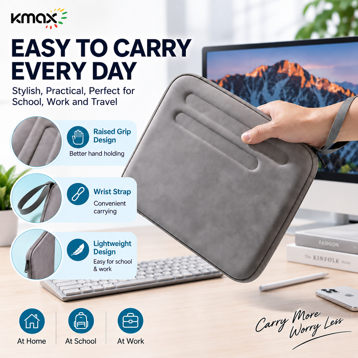 KMAX 11 Inch Tablet Organizer Bag Hard Shell Case with Accessories Storage, Protective iPad Sleeve for Students & Office, Fits iPad 10.9"/11" Tablets