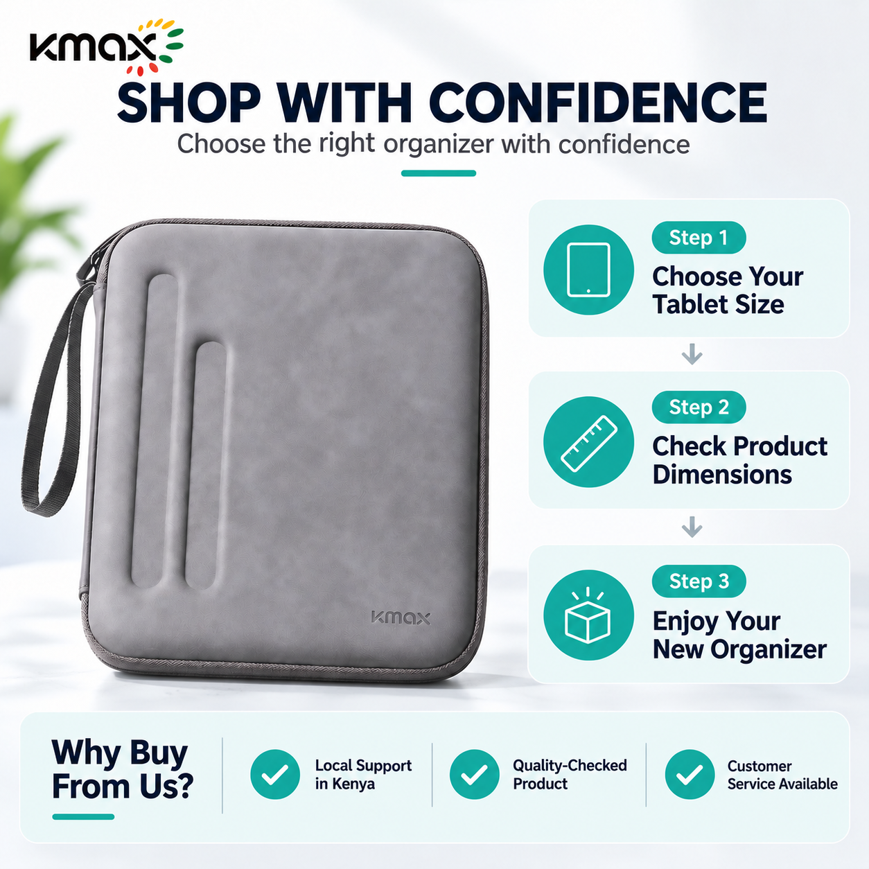 KMAX 11 Inch Tablet Organizer Bag Hard Shell Case with Accessories Storage, Protective iPad Sleeve for Students & Office, Fits iPad 10.9"/11" Tablets