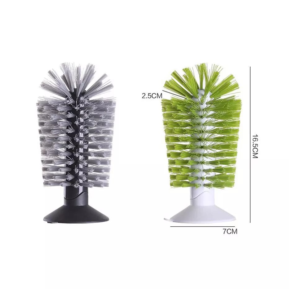 Glass Washing Brush with Suction Base 7×16.5cm – Kitchen Sink Scrubbing Brush for Cleaning Glasses, Cups, Bottles and Mugs, Hands-Free Suction Design for Convenient Dishwashing & Easy Storage