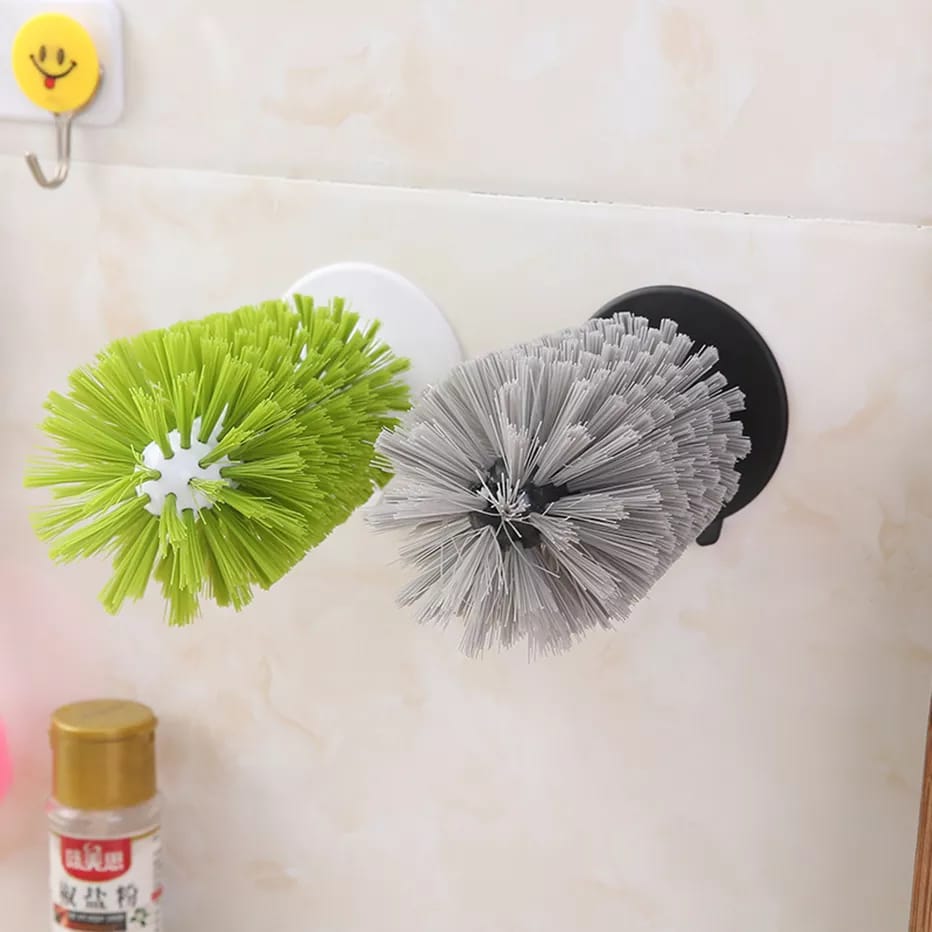 Glass Washing Brush with Suction Base 7×16.5cm – Kitchen Sink Scrubbing Brush for Cleaning Glasses, Cups, Bottles and Mugs, Hands-Free Suction Design for Convenient Dishwashing & Easy Storage