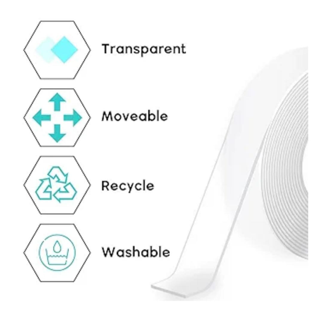 HIGH-VISCOSITY MESH NANO DOUBLE-SIDED TAPE DOUBLE SIDED TAPE HEAVY DUTY - REMOVABLE WATERPROOF NANO MOUNTING TAPE, FOR PICTURE HANGING, WALL DECOR, POSTERS, CARPETS, RUGS - INDOOR & OUTDOOR USE