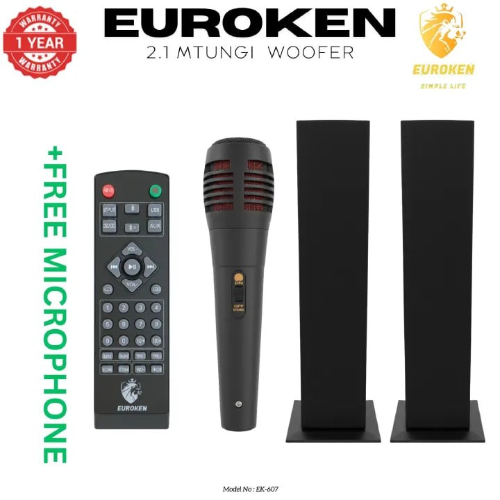 EUROKEN MTUNGI EK-607 2.1CH With 20,000 PMPO MTUNGI Subwoofer Speaker Home Theatre Audio System With Remote Control BLUETOOTH/USB/SD/FM FREE MIC