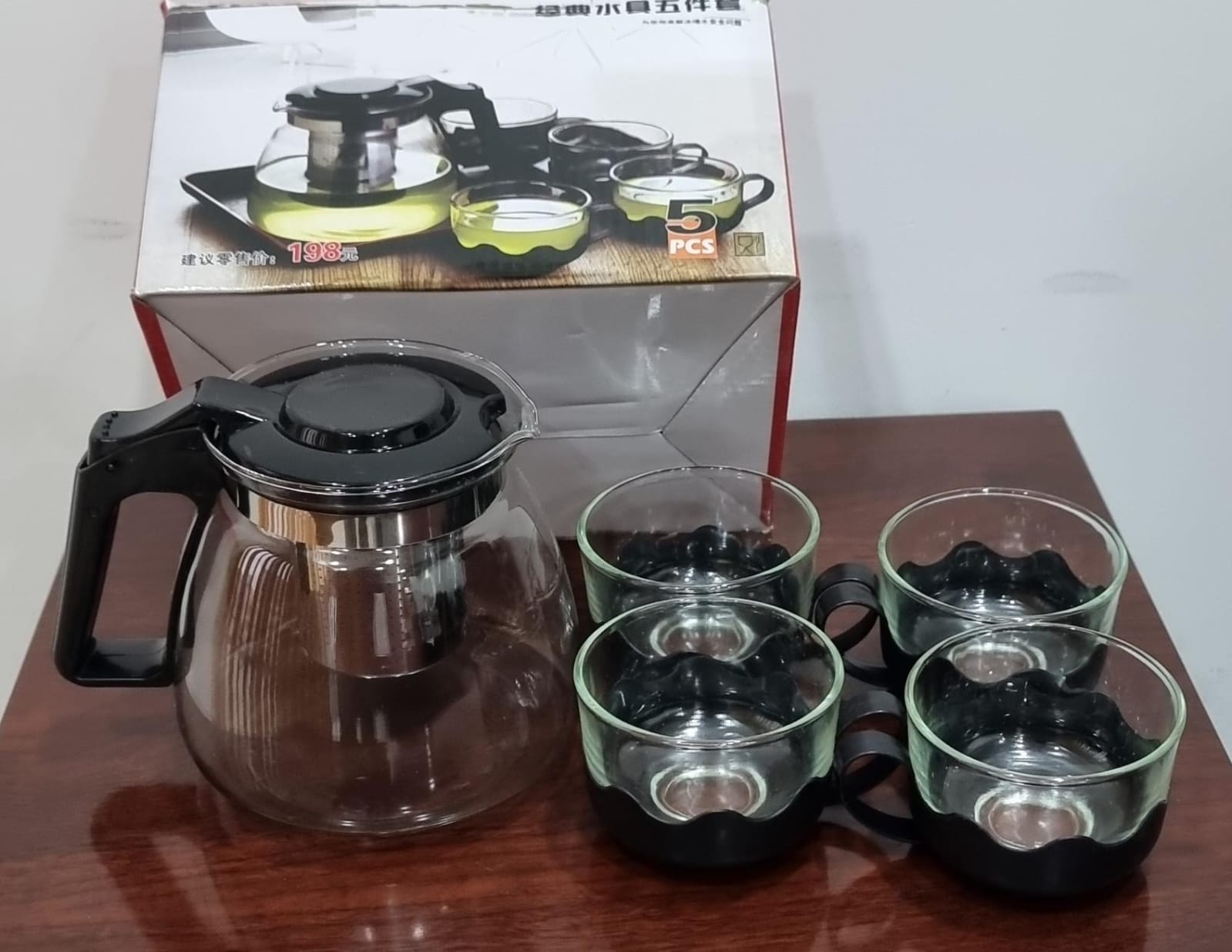 HEAT RESISTANT BOROSILICATE GLASS 5IN1 TEA POT [1L INFUSION TEA POT + 4- 160ML CUPS] INFUSER, BOROSILICATE TEA KETTLE STOVETOP SAFE, LOOSE LEAF & BLOOMING TEA MAKER GIFT SET FOR WOMEN