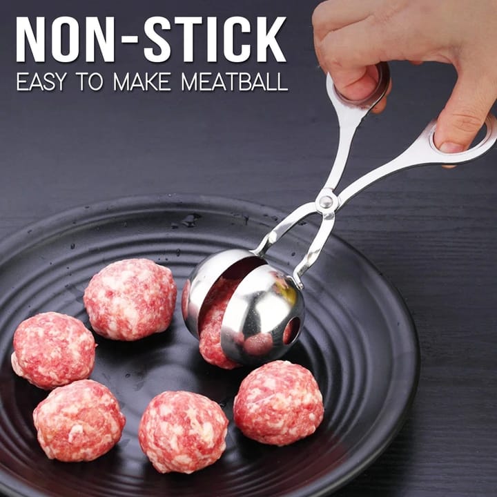 STAINLESS STEEL MEAT BALL SHAPER SCISSORS MEATBALL BALLER TOOLS NON-STICK EASY CLEAN KITCHEN GADGETS FOR COOKING AND OUTDOOR GRILLINGMEATBALL SCOOP BALL MAKER WITH DETACHABLE ANTI-SLIP HANDLES, STAINL
