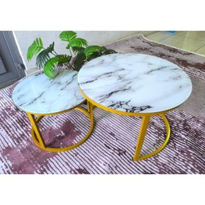 2-in-1 Marble Coffee Table is a modern nesting table set designed to add elegance and functionality to your living space.