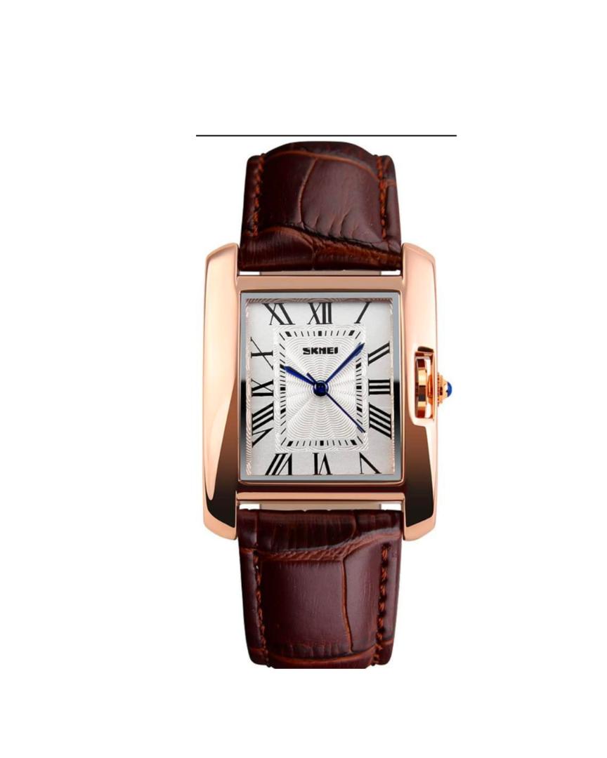 SKMEI Rectangular Roman Numeral Watch - Vintage Tank Style, Quartz, Leather Strap, Business Dress Watch for Men & Women