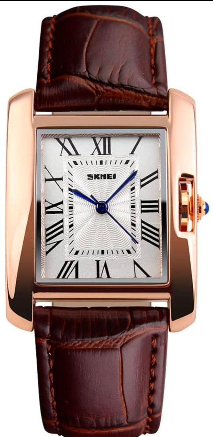 SKMEI Rectangular Roman Numeral Watch - Vintage Tank Style, Quartz, Leather Strap, Business Dress Watch for Men & Women