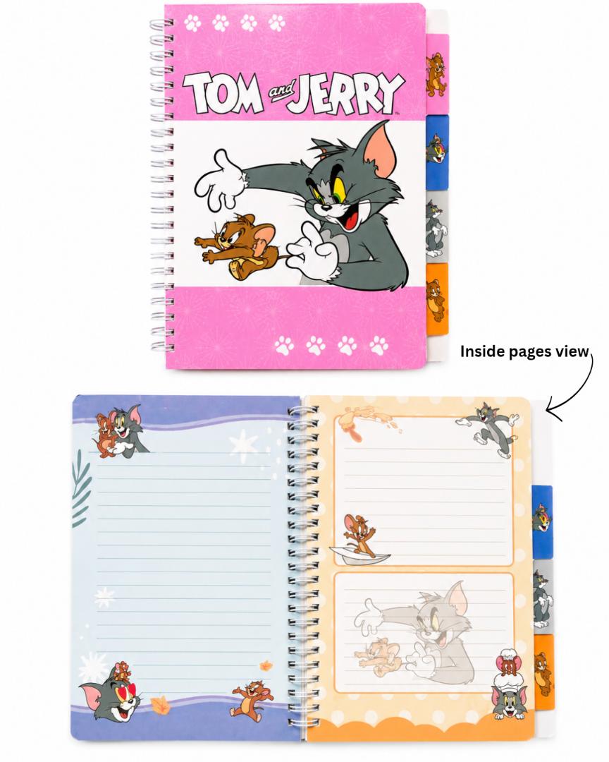 Tom and Jerry Notebook A5 Spiral Hardcover Diary – Cartoon Character Notepad for School, Office & Gifts, Assorted Designs