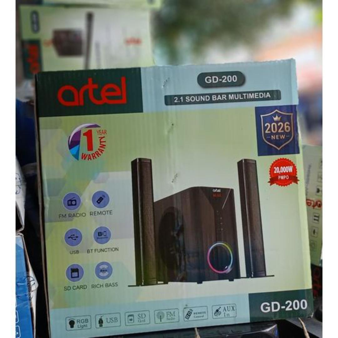 Artel GD-200 2.1CH Tall Boy USB, SD, FM, BT Function 20000W PMPO Multimedia Sound Bar Speaker System Sound Quality Subwoofer with Remote Control Woofer