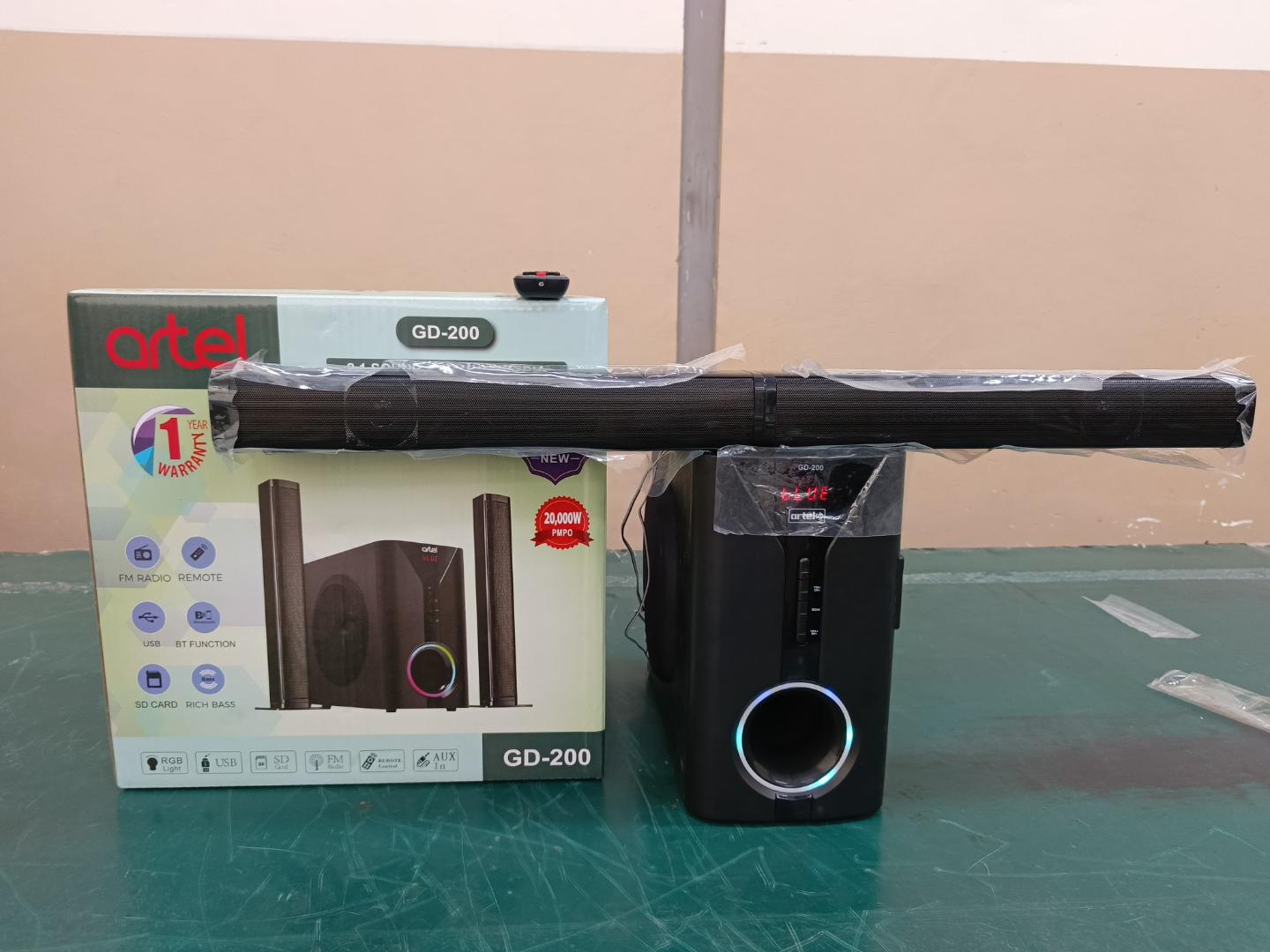 Artel GD-200 2.1CH Tall Boy USB, SD, FM, BT Function 20000W PMPO Multimedia Sound Bar Speaker System Sound Quality Subwoofer with Remote Control Woofer