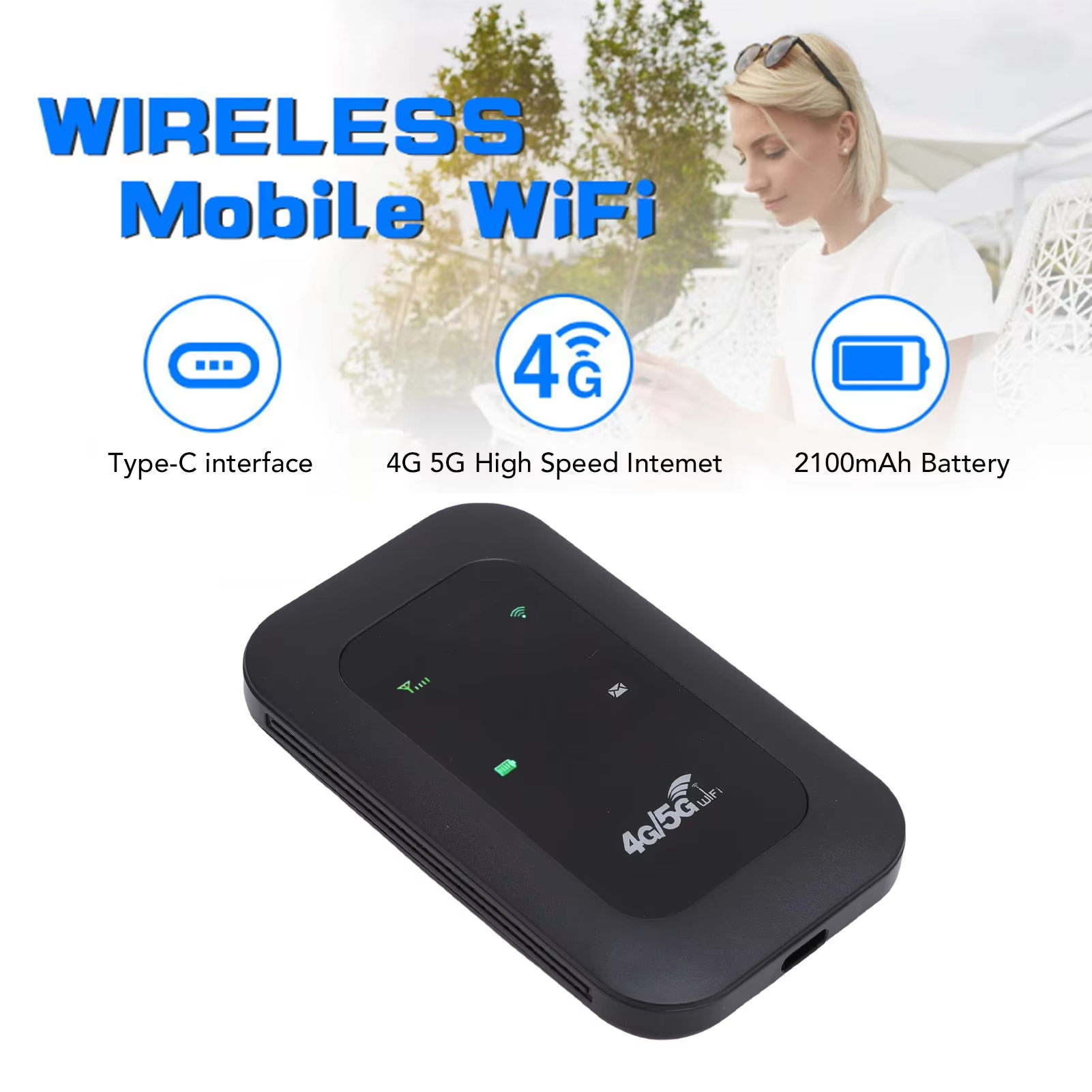 4G 5G WiFi Hotspot Mobile WiFi Router SIM Card Slot Portable Supports 10 Connected Devices 300Mbps High Speed for Camping