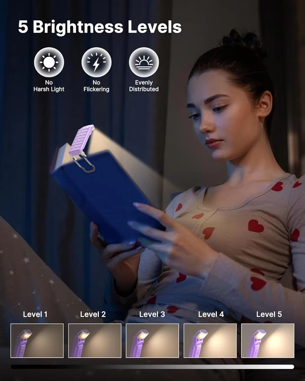 USB Rechargeable Book Light, Long Lasting & Eye Caring 3 Colors,Portable Bookmark Lamps, Brightness Adjustable for Book Lovers