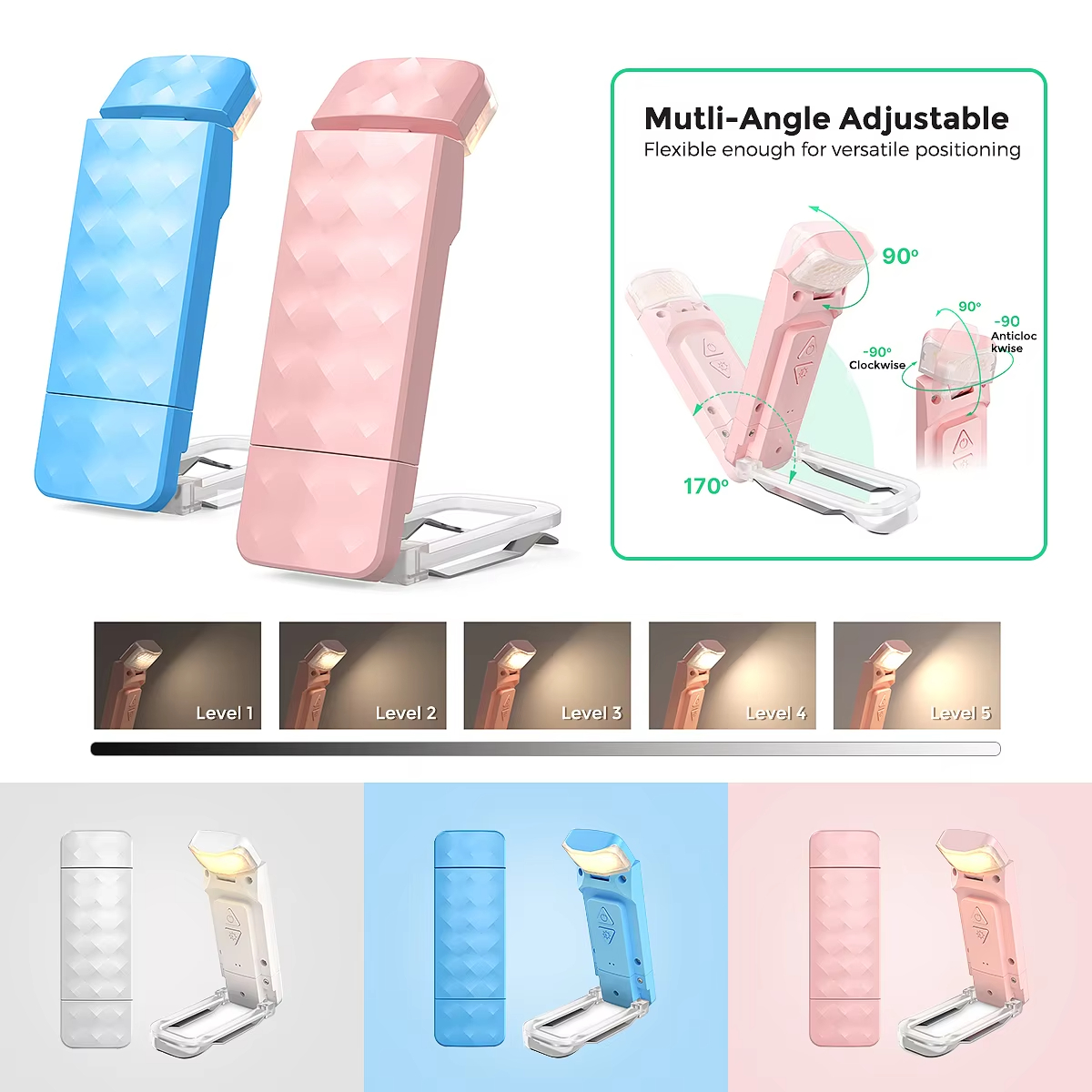 USB Rechargeable Book Light, Long Lasting & Eye Caring 3 Colors,Portable Bookmark Lamps, Brightness Adjustable for Book Lovers