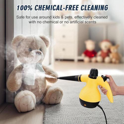 Handheld Steam Cleaner - 220V High-Temperature Pressure Washer, 350ml Tank, Yellow, 9 Accessories for Home & Car Cleaning