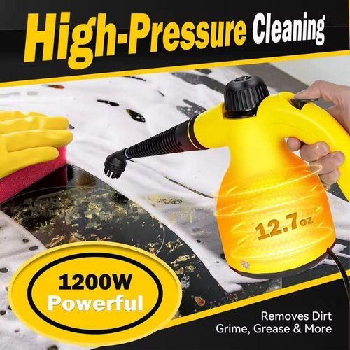 Handheld Steam Cleaner - 220V High-Temperature Pressure Washer, 350ml Tank, Yellow, 9 Accessories for Home & Car Cleaning