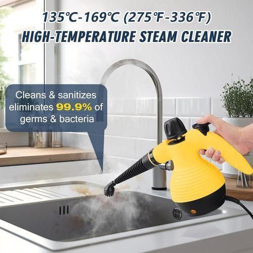 Handheld Steam Cleaner - 220V High-Temperature Pressure Washer, 350ml Tank, Yellow, 9 Accessories for Home & Car Cleaning