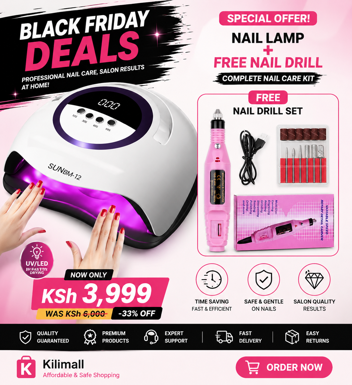 sun Bm-12 300w Portable Nail Light Fast Curing Gel Polish Professional Nail Dryer UV LED Nail Lamp With free nail drill