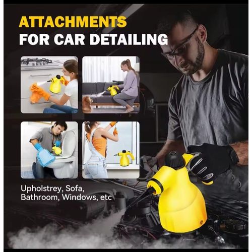 Handheld Steam Cleaner - 220V High-Temperature Pressure Washer, 350ml Tank, Yellow, 9 Accessories for Home & Car Cleaning