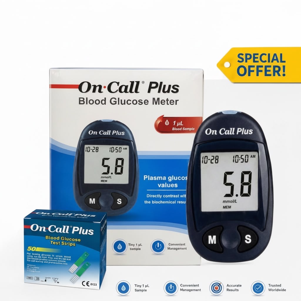 On Call Plus Blood Glucose Monitor Glucometer Test Kit + 50pcs Test Strips