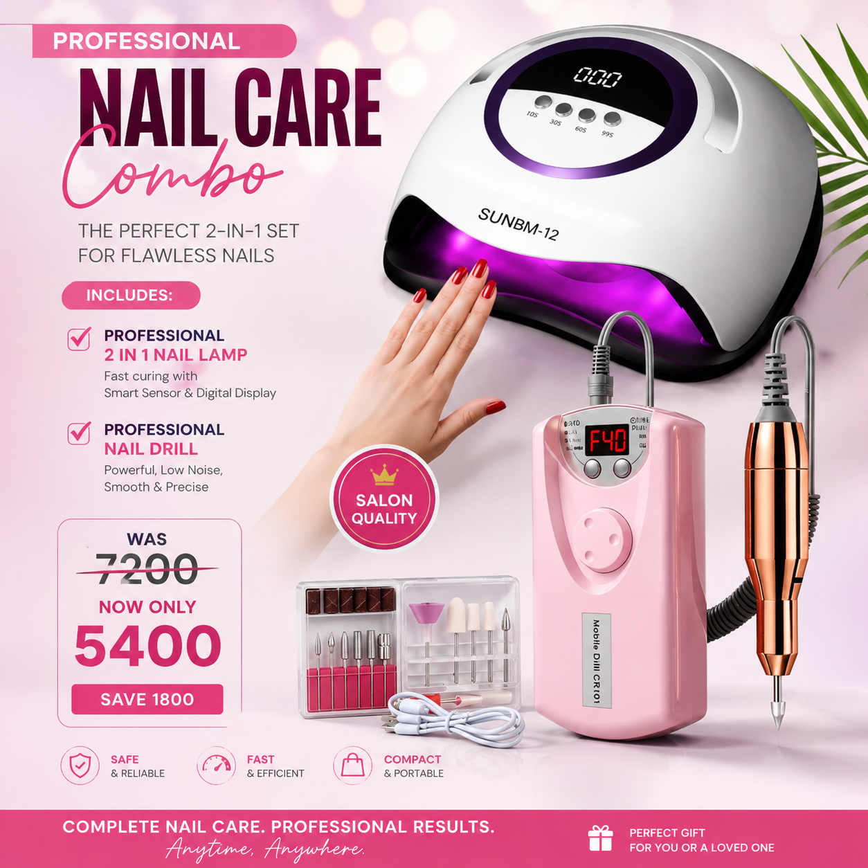 Hot sale professional 2 in 1 nail lamp plus a professional nail drill