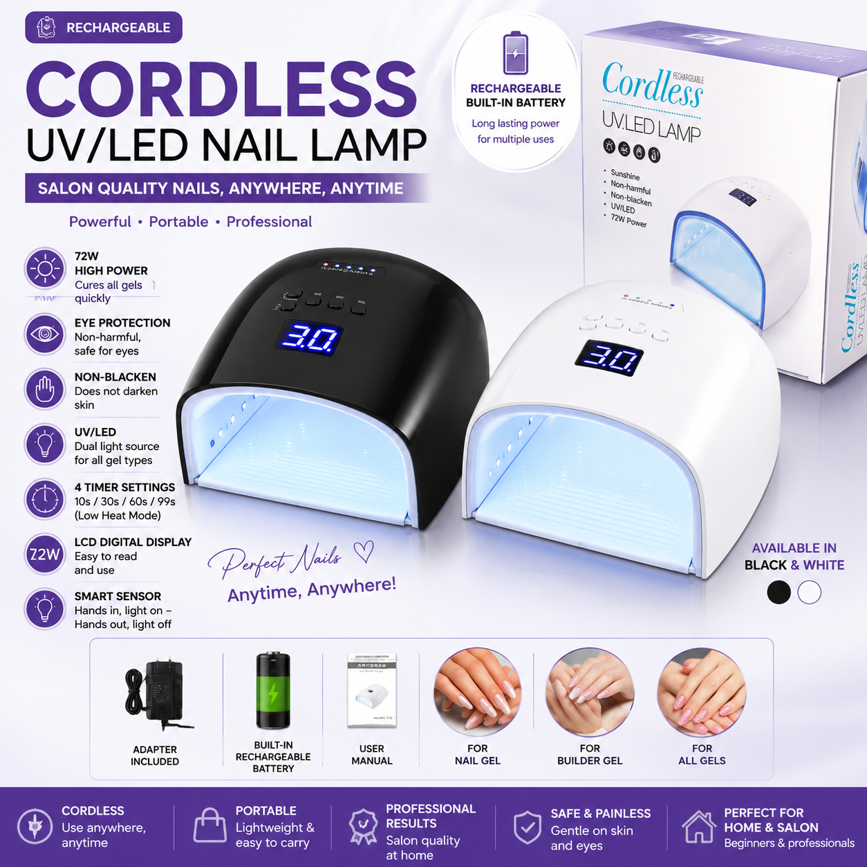 Hot sale Cordless Rechargeable Nail dryer machine LED UV Lamp