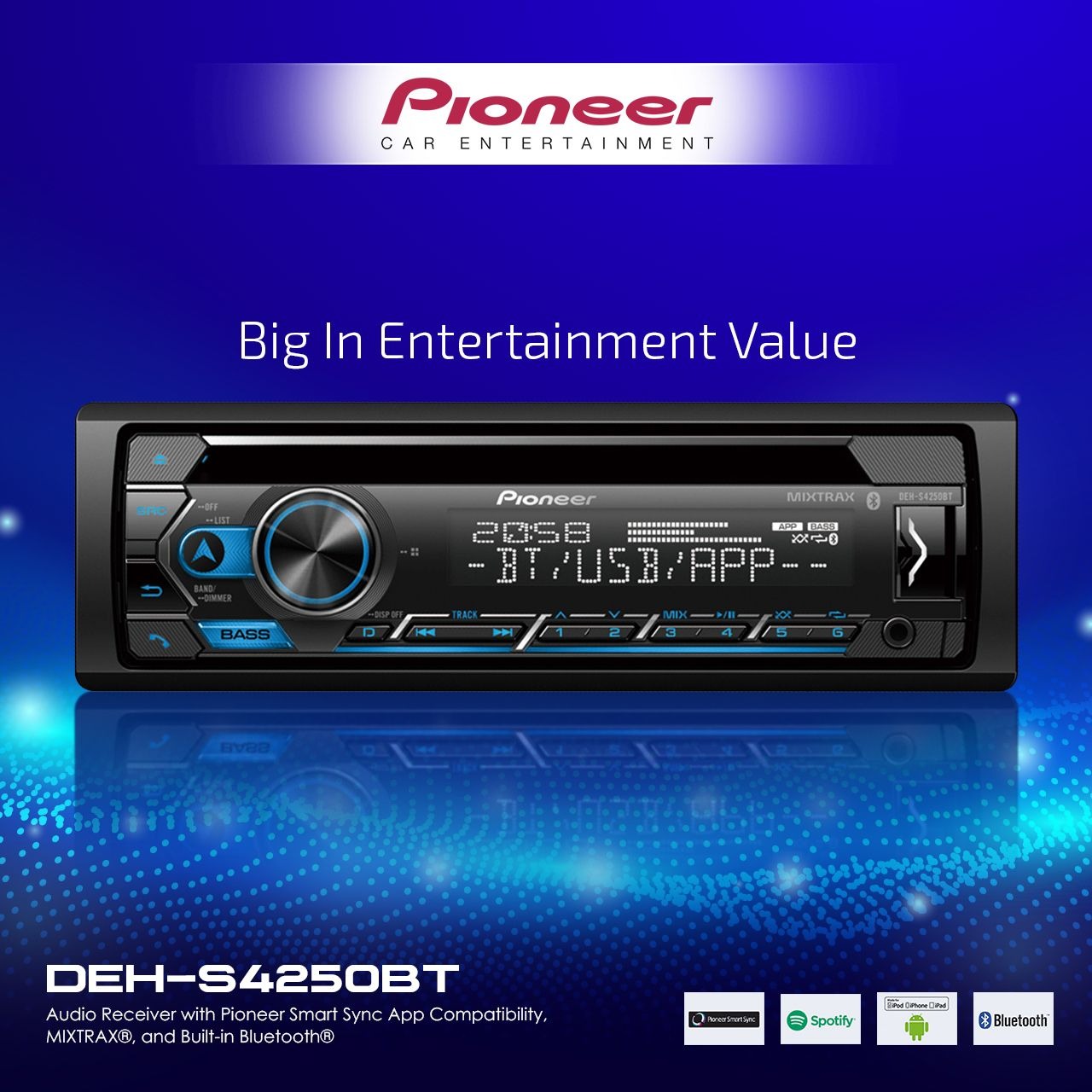 Pioneer MVH-S325BT Car Stereo – Dual Bluetooth, USB Quick Charge & Smart Sync