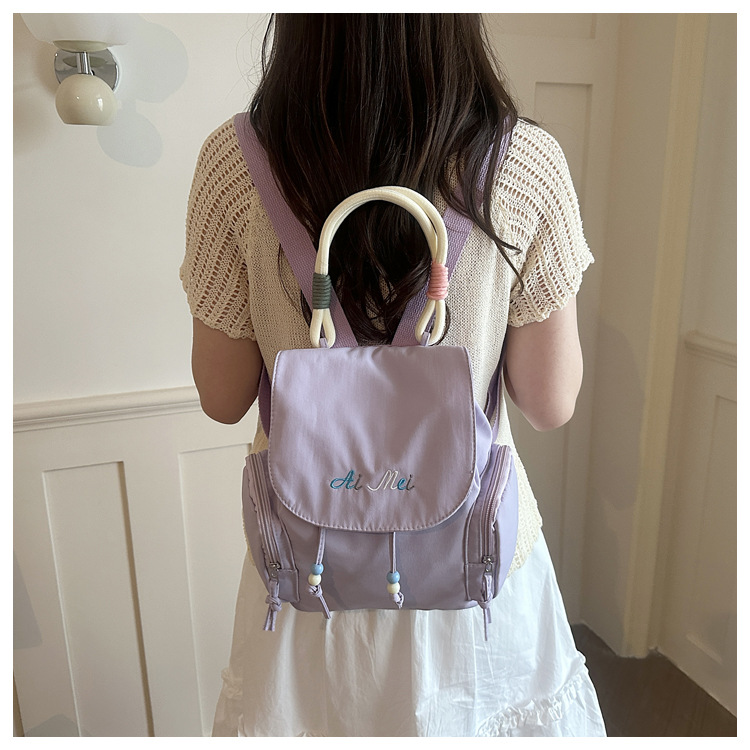Fresh Fashionable Women's Commuter Backpack 2025 New Style Trendy Bucket Bag Nylon Material Urban Minimalist Style Small Size B0309