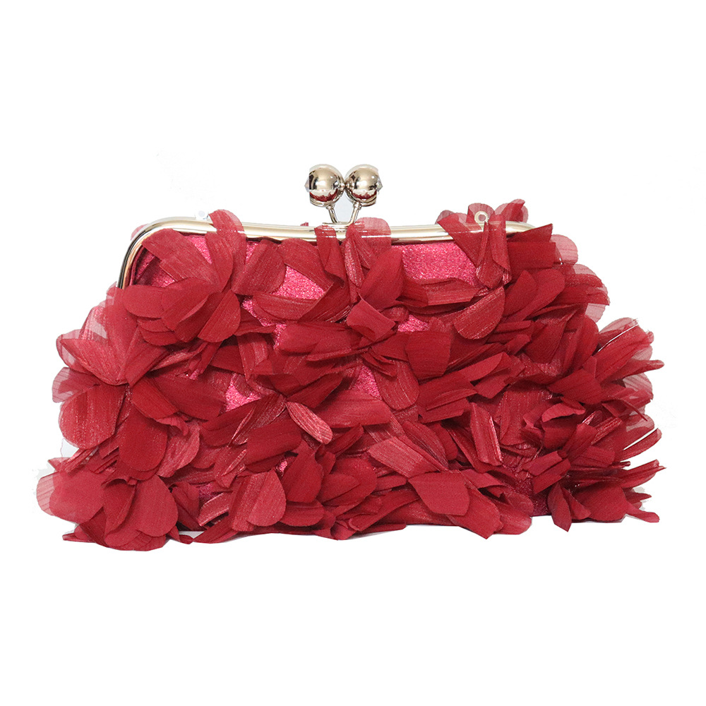Flower Evening Clutch Purse Sweet Style Floral Wedding Romantic Bridal Handbag Metal Handle Banquet Dinner Dress Bags with Chain B0419