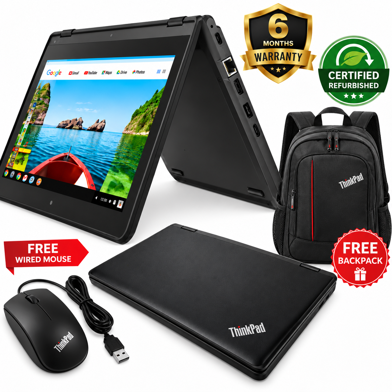 💻Lenovo ThinkPad Yoga 11E, Touchscreen, Convertible 2 in 1 x360, Intel Core, 4 GB Ram, 128 GB SSD, 12.5" Display, Ideal for Business and Education Series + Free Laptop Bag & Mouse, - Black (Refurb)