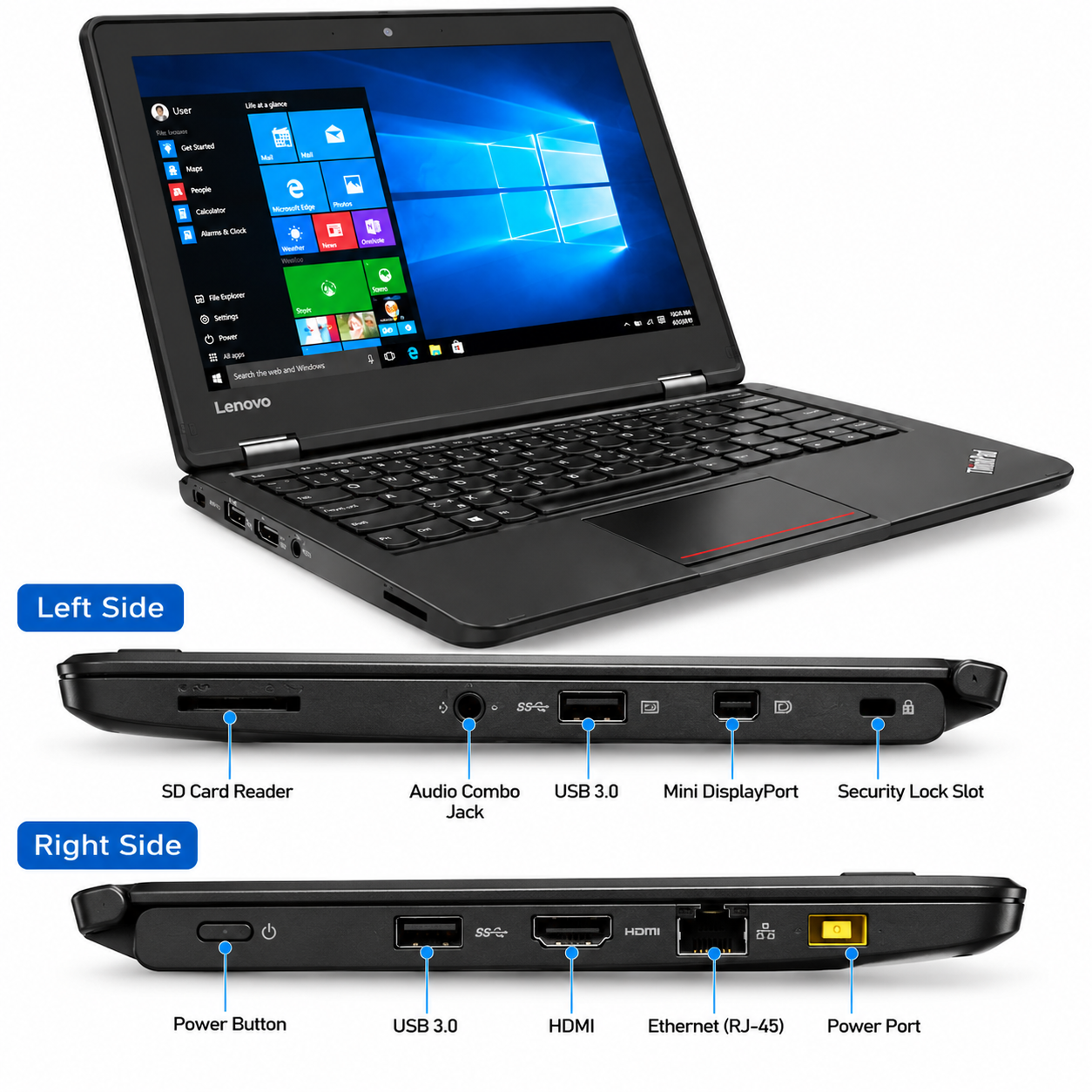 💻Lenovo ThinkPad Yoga 11E, Touchscreen, Convertible 2 in 1 x360, Intel Core, 4 GB Ram, 128 GB SSD, 12.5" Display, Ideal for Business and Education Series + Free Laptop Bag & Mouse, - Black (Refurb)