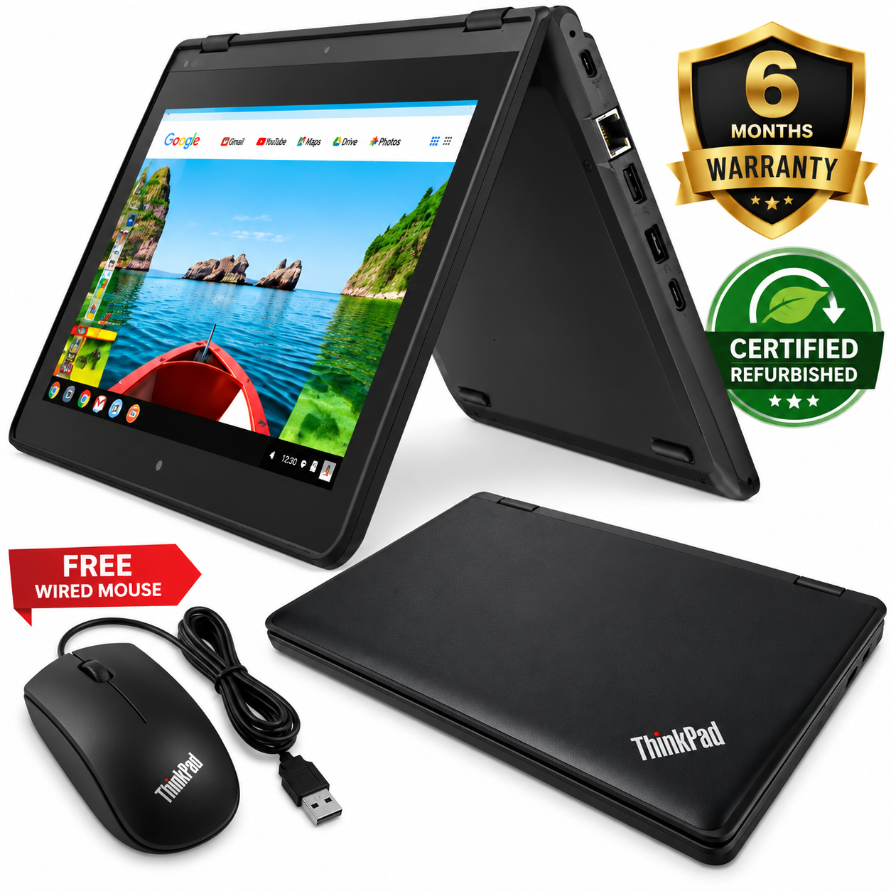 💻Lenovo ThinkPad Yoga 11E, Touchscreen, Convertible 2 in 1 x360, Intel Core, 4 GB Ram, 128 GB SSD, 12.5" Display, Ideal for Business and Education Series + Free Laptop Bag & Mouse, - Black (Refurb)