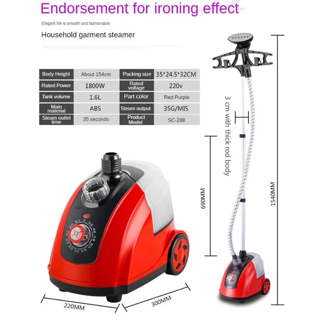 1.6L Household Garment Steamer 11 Gear Ironing Machine Adjustable Clothes Steamer 33S Fast Steam For 9 Fabrics 220V,1800w
