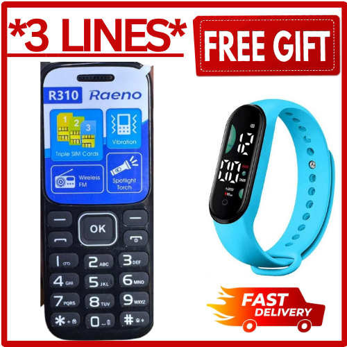 LIMITED DISCOUNT 🔥🔥BRAND NEW  RAENO R310 TRIPLE SIM CARD FEATURE PHONE WITH Bluetooth /Wireless FM/SD Slot kabambe/katululu/mulika mwizi/button feature phone