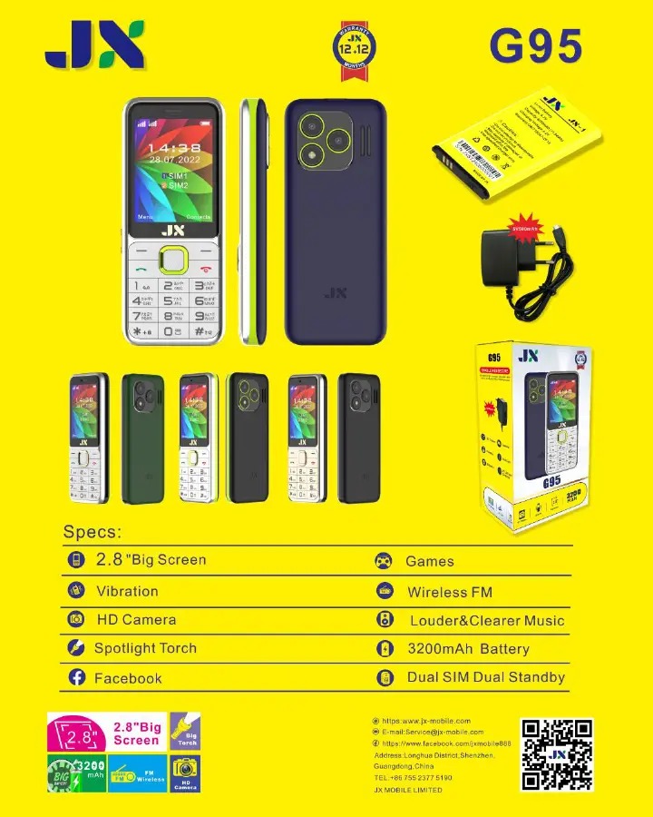 LIMITED DISCOUNT💃🏻💃🏻🔥🔥 !! BRAND NEW JX G95 PHONE 2.8 inch Display 3200mAh FEATURE PHONE WITH Bluetooth /Wireless FM/SD Slot kabambe/katululu/mulika mwizi/button feature phone