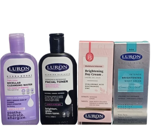 Luron Niacinamide Beginner Skincare Set – Complete 4-in-1 Facial Care Routine with Micellar Cleansing Water, Witch Hazel Toner, Day Cream & Night Cream | Hydrating, Brightening & Smooth Glowing Skin