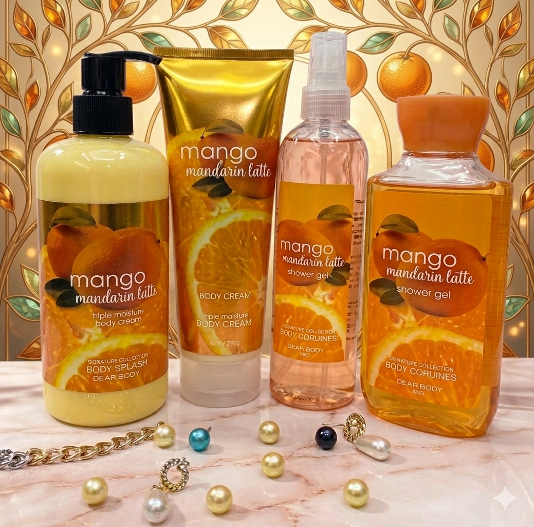 Dear Body Mango 4-in-1 Combo Set – Shower Gel, Body Lotion, Body Cream & Body Splash | Tropical Fruity Scent, Long-Lasting Fragrance & Hydrating Skincare Gift Set