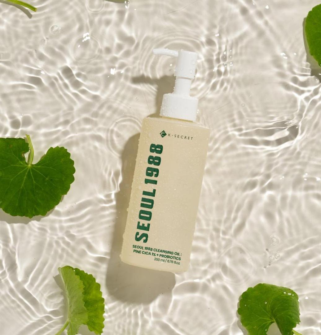 K-Secret Seoul 1988 Cleansing Oil with Pine Cica and Probiotics, : A mild, hydrating hydrophilic facial makeup remover oil. It effectively dissolves heavy makeup, sunscreen,